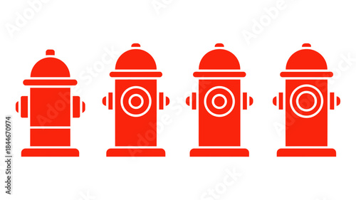 Four red fire hydrants illustration set on a white background