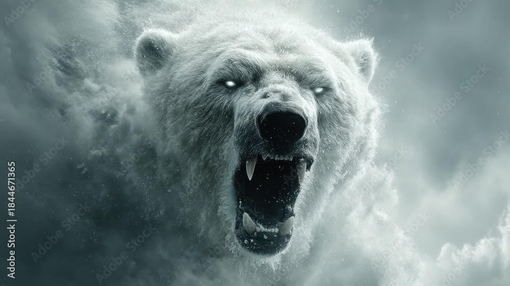 Fototapeta premium Fierce Polar Bear Roaring with Glowing Eyes