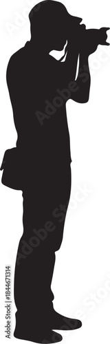 Silhouette of a person holding a camera and carrying a bag also transparent background black