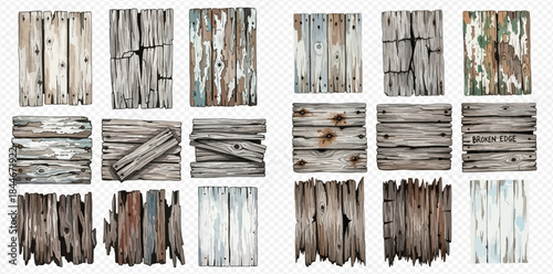 Collection of various watercolor wooden textures and backgrounds, featuring rustic and weathered wood panels.