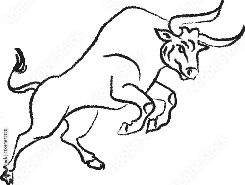  Abstract crazy bull line drawing with brush.