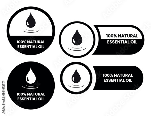 Essential oil drop icon for beauty and skincare natural product certificate label. Essential oils sticker logo for body lotion, cream and shampoo moisturizer, spa wellness fragrance.