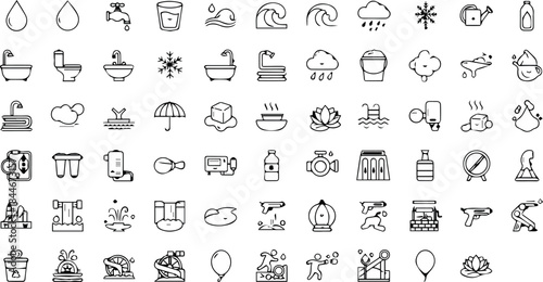 Water Usage and Liquid Elements Outline Icon Set