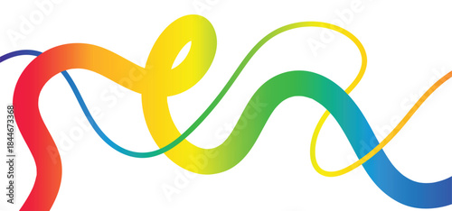 Color Line Gradient Shapes with Abstract Vector Wave Ribbon Pattern and 3D Rainbow Swirl Lines Isolated