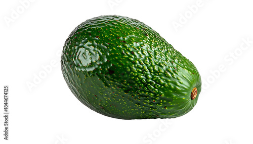 A ripe, green, pear-shaped fruit with textured skin and a single, small stem