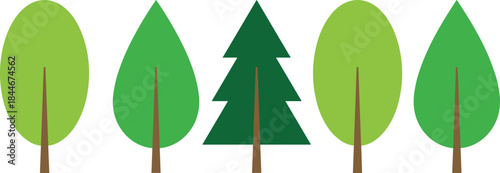 Minimal vector tree collection, flat green forest icons set, simple nature illustration for eco design, branding, web, print, poster, wallpaper