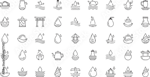 Massive Vector Icon Pack: Water, Ecology, Technology, and Industrial Line Symbols Set.