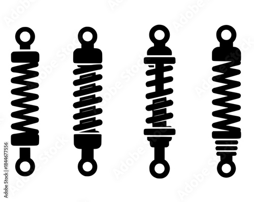 Spare part icon, 4 shockbreaker illustrations, black, transparent background