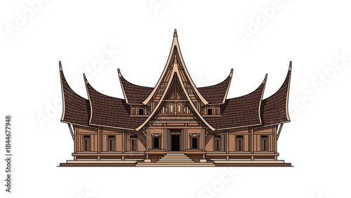 Traditional khmer temple with ornate roof and brown color