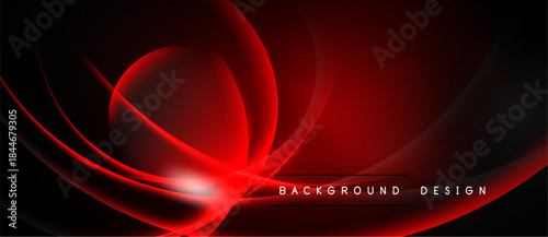 Abstract red design. Smooth curves create dynamic flow, glowing effect on dark background. Modern, elegant presentation.