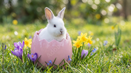 Cute broken Easter egg with a bunny inside