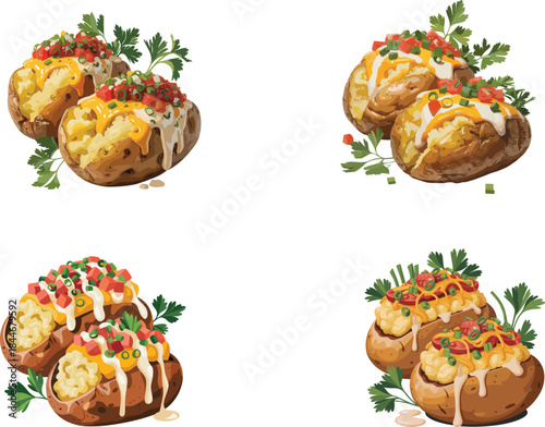 Cheesy Baked Potato Food Illustration, Delicious Baked Potato Meal Illustration