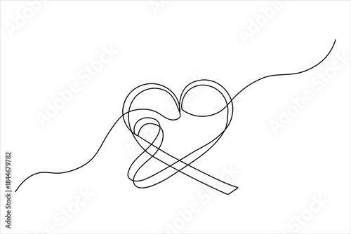 Minimalist continuous single line art of a heart and flowing thread