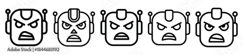 robot face angry line art icon set. ai and robotics outline icons collection.
