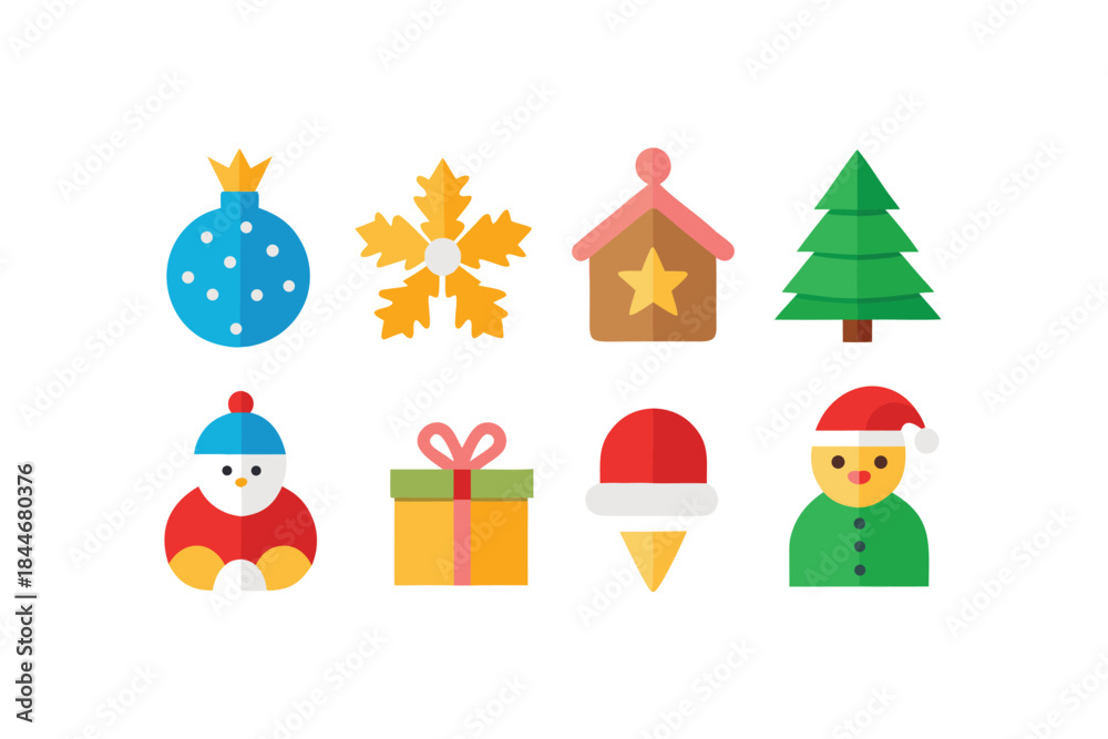 Fototapeta premium flat-style-christmas-vector-icons-set-with-twelve-.eps