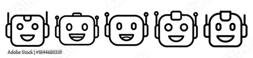 robot face smile line art icon set. ai and robotics outline icons collection.