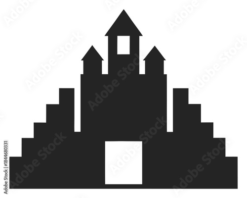 Black silhouette of a medieval castle with towers and turrets