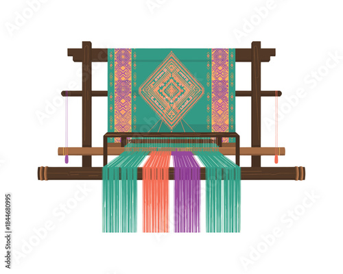 Traditional loom with colorful fabric