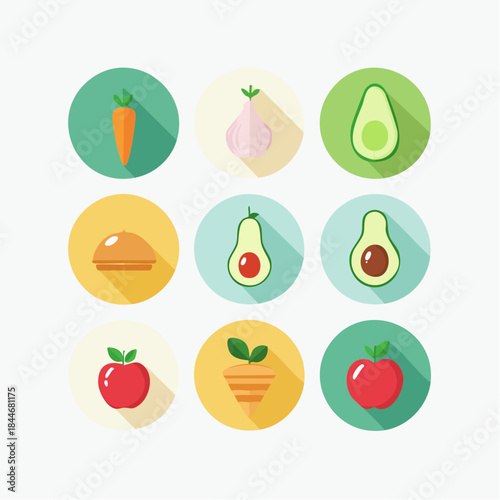 Fresh Fruits and Vegetables Icons A Colorful Assortment of Healthy Produce