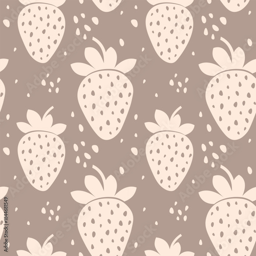 Seamless pattern. Light-colored strawberry berries on a dark background. Silhouette.