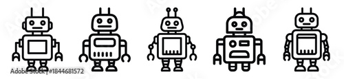 robot microchip line art icon set. ai and robotics outline icons collection.