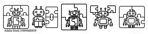 robot puzzle line art icon set. ai and robotics outline icons collection.