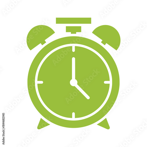 Green alarm clock icon on white background