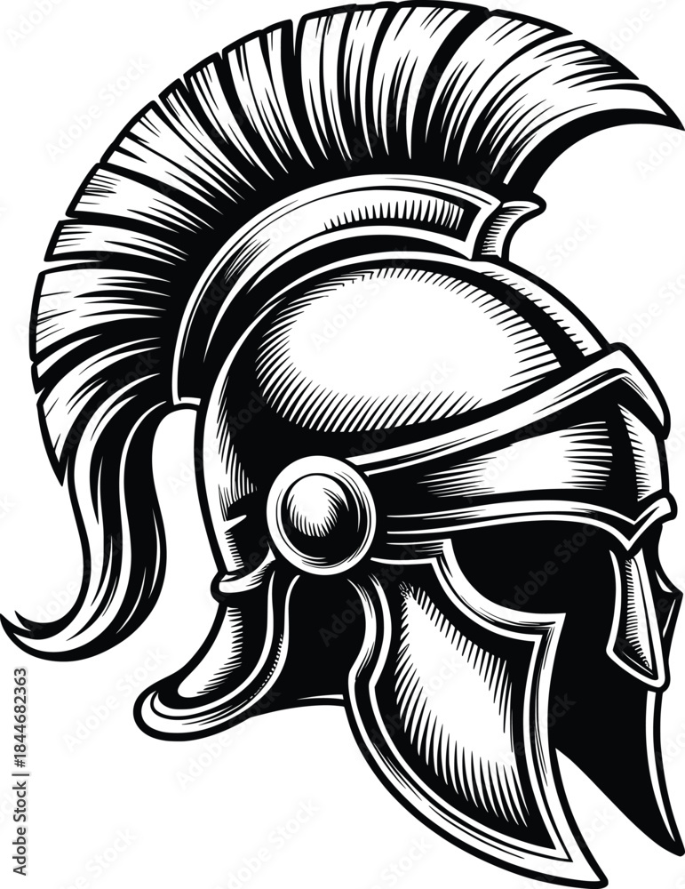 Fototapeta premium Spartan Warrior Helmet Illustration, Ancient Greek Roman Armor Vector.