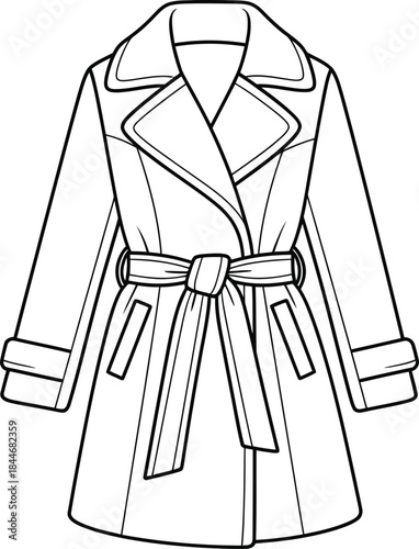 Elegant trench coat with a tie belt in a fashion sketch style illustration