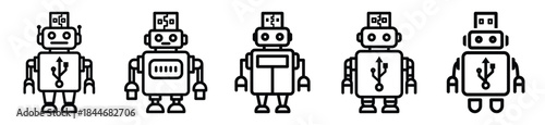 robot usb line art icon set. ai and robotics outline icons collection.