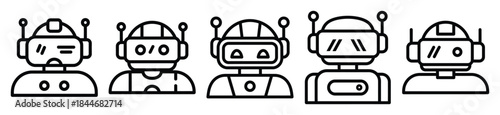 robot vr line art icon set. ai and robotics outline icons collection.