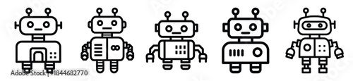 tech bot line art icon set. ai and robotics outline icons collection.