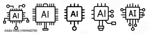 ai algorithm line art icon set. ai and robotics outline icons collection.