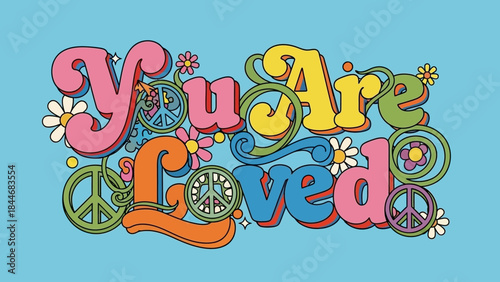 A colorful vector illustration of a happy heart and flower design with letters forming a fun birthday card decoration and celebration sign