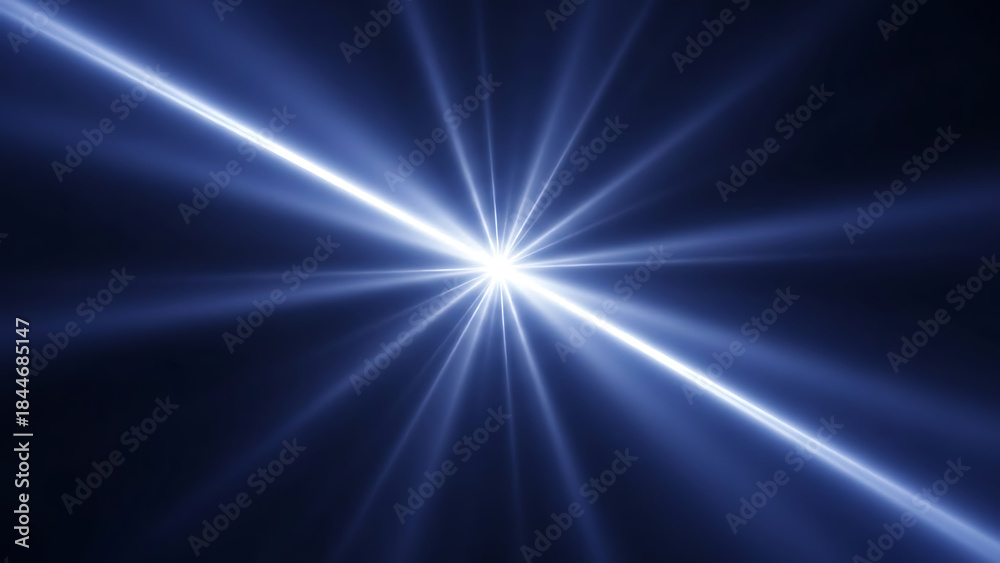 Fototapeta premium Bright white light rays on dark blue background in abstract glow radiant
