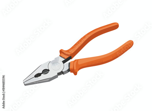 A detailed vector illustration of a pair of combination pliers with bright orange insulated handles, suitable for electrical and mechanical repair work, isolated on a white background.