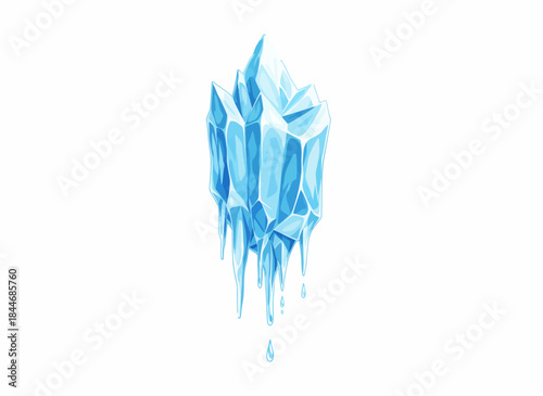 A brightly colored blue ice crystal formation with dripping icicles, rendered in a detailed vector illustration style on a white background.