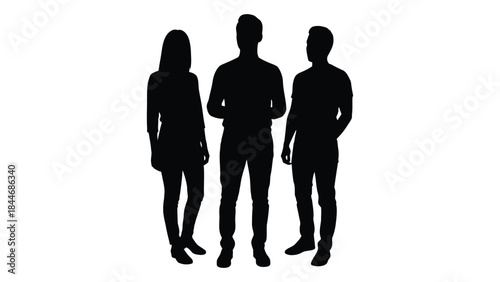 Three people standing together showcasing a striking dark outline silhouette