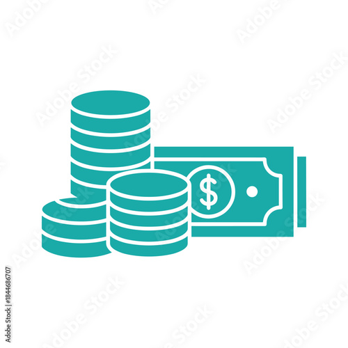 Stacks of coins and dollar bill representing savings