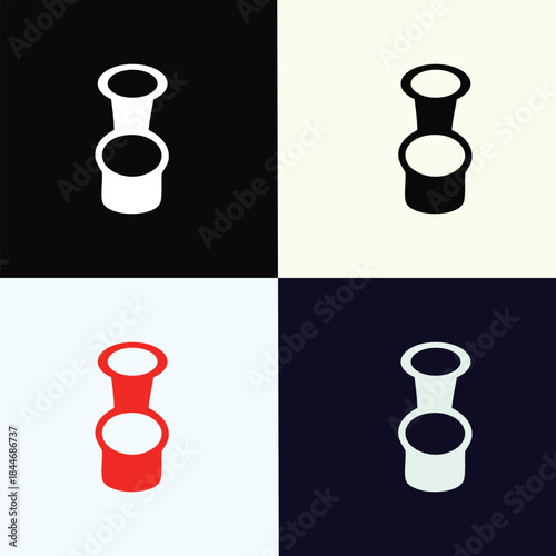 Four Color Variations of a Toilet Bowl Icon on Contrasting Backgrounds bathroom symbol