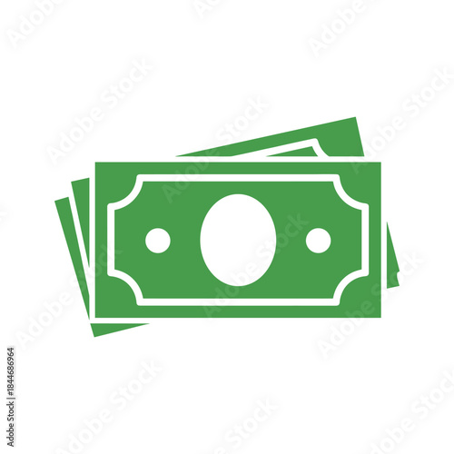 Stack of green banknotes with white outline