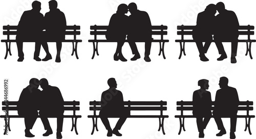 Couple on a Bench Silhouette Vector