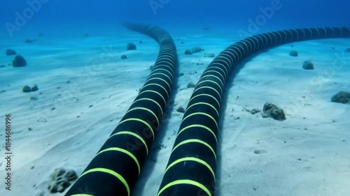 Video, aerial view, undersea internet cable stretching for technology, network, advertising, connection, 5G, 4G illustration