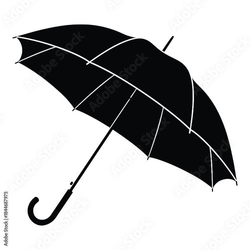 A simple black umbrella illustration with a curved handle design