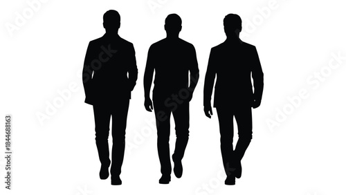 Three men walking in suits a striking black and white image silhouette