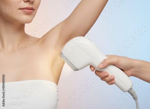 Woman Using IPL Laser Hair Removal Device on Armpit ai ganarated