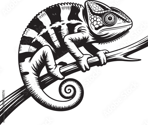 Hand drawn illustration of a chameleon silhouette