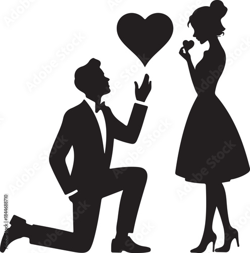 Happy Valentine Day Couple Proposing vector silhouette