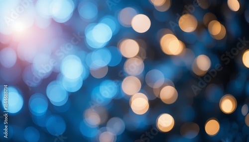Abstract blue bokeh lights creating a dreamy, festive ambiance and glow