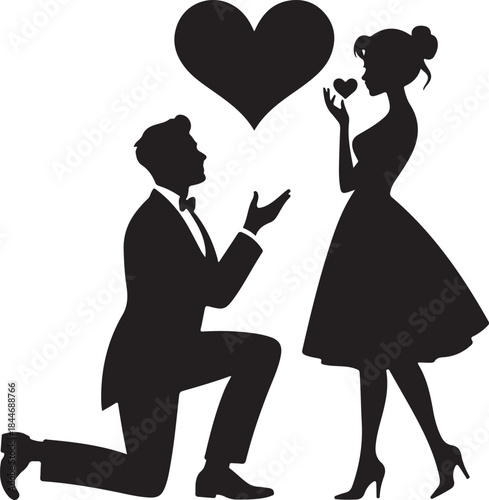 Happy Valentine Day Couple Proposing vector silhouette